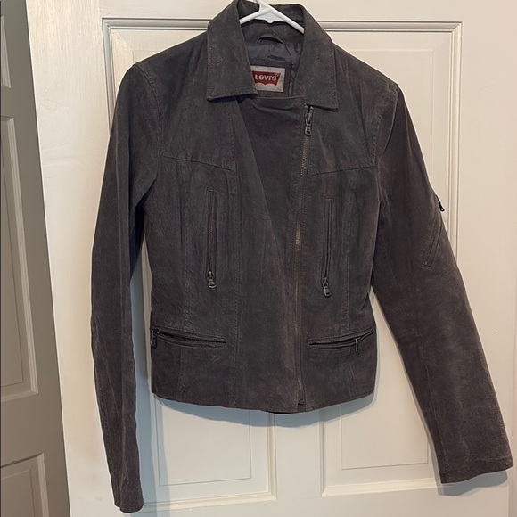 Levi's gray Leather Jacket motorcycle Style - size small - zipper details - Picture 1 of 6
